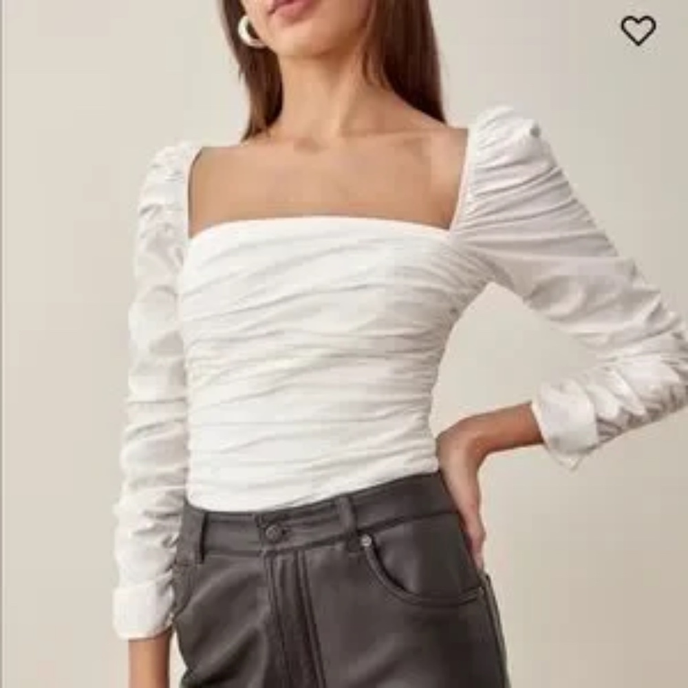REFORMATION  Joi Ruched Organic Cotton-Blend Poplin Top